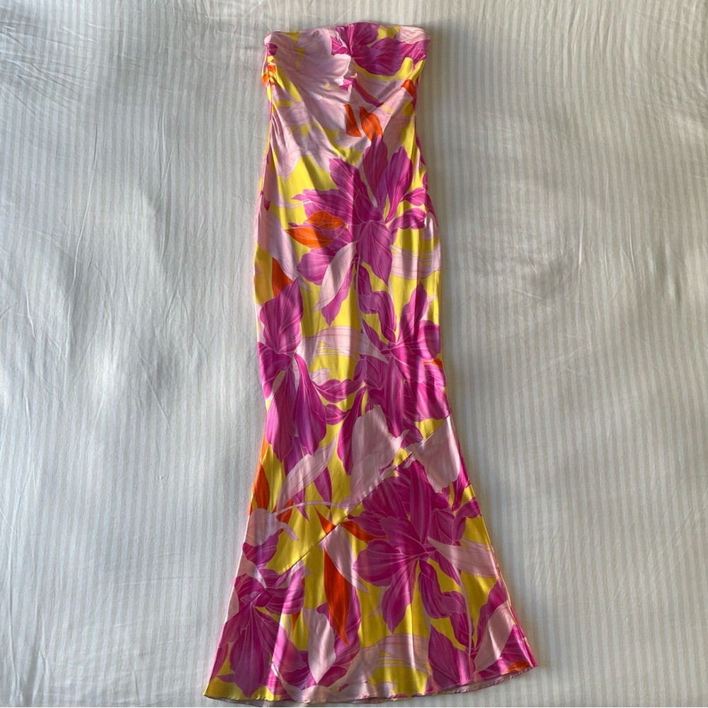 Retrofete Keaton Botanical Floral Silk Strapless Gown Maxi Dress - Picture 11 of 15
